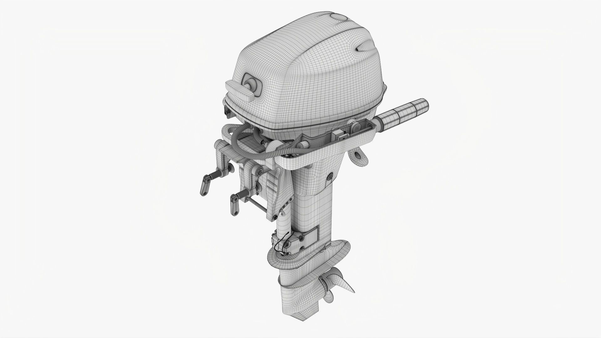 Outboard portable boat motor with folded tiller 3D model_12