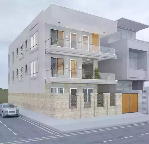 Exterior model modern apartment building with balconies