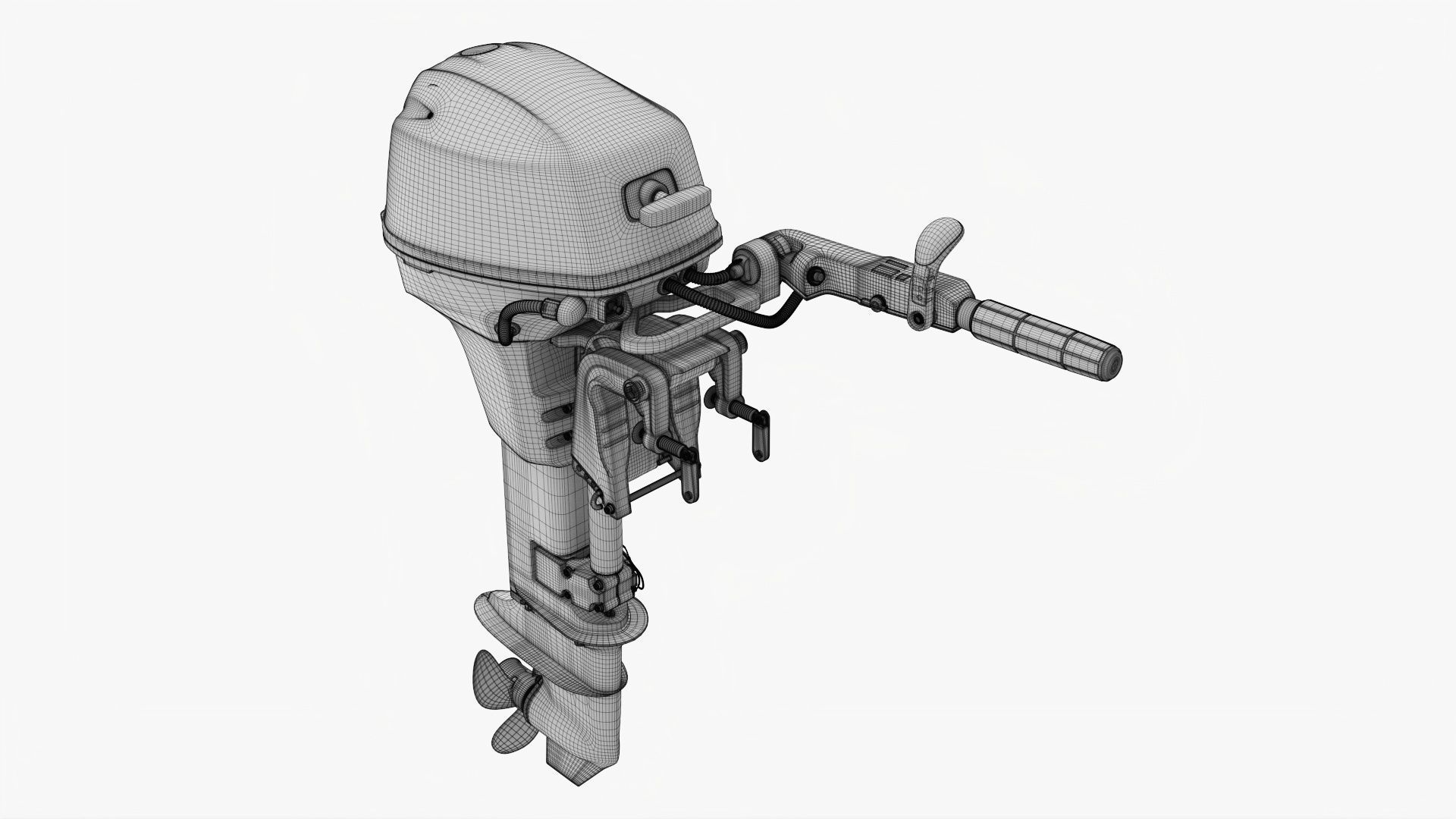 Outboard portable boat motor with tiller used 3D model_12