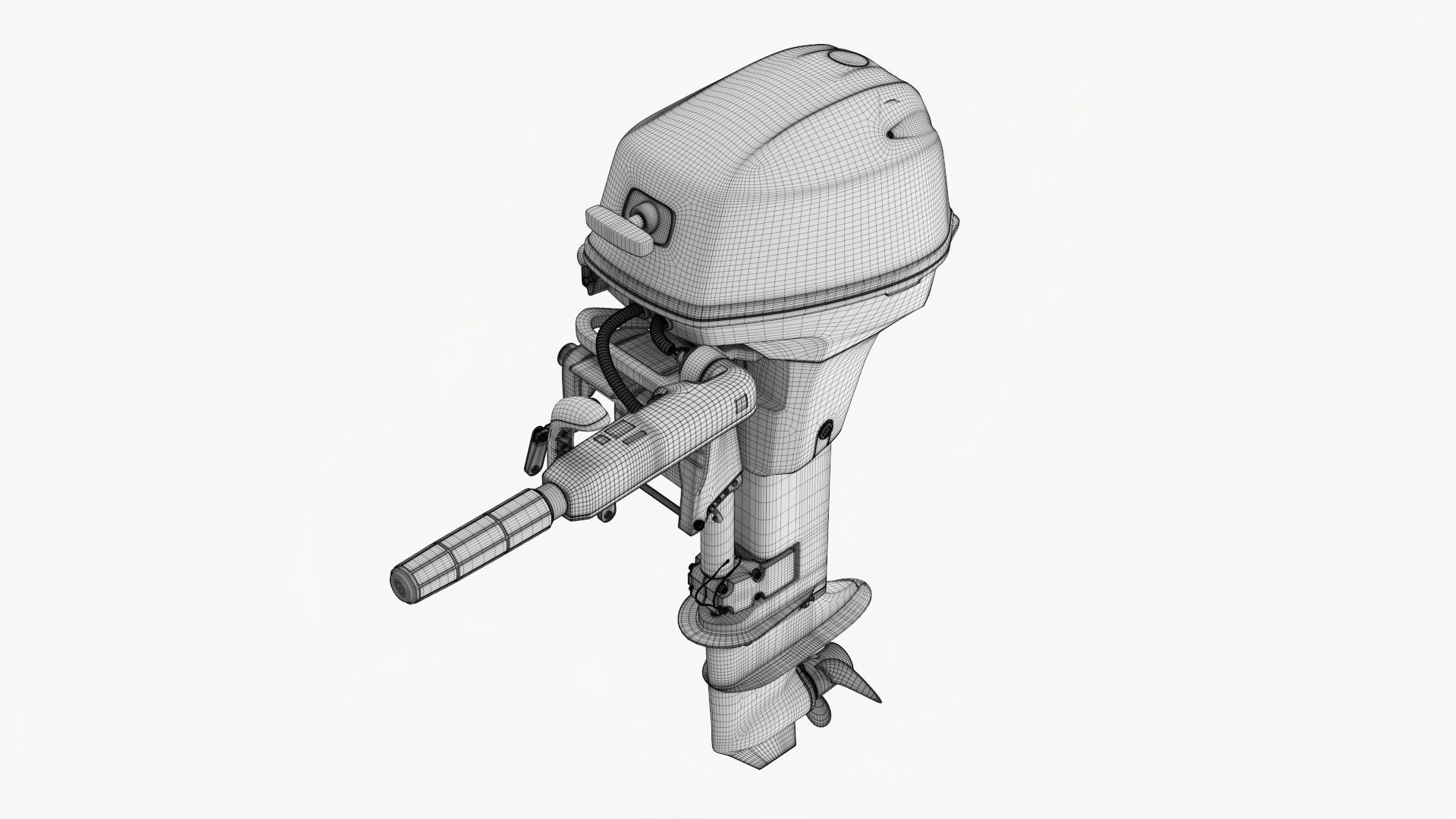 Outboard portable boat motor with tiller used 3D model_13