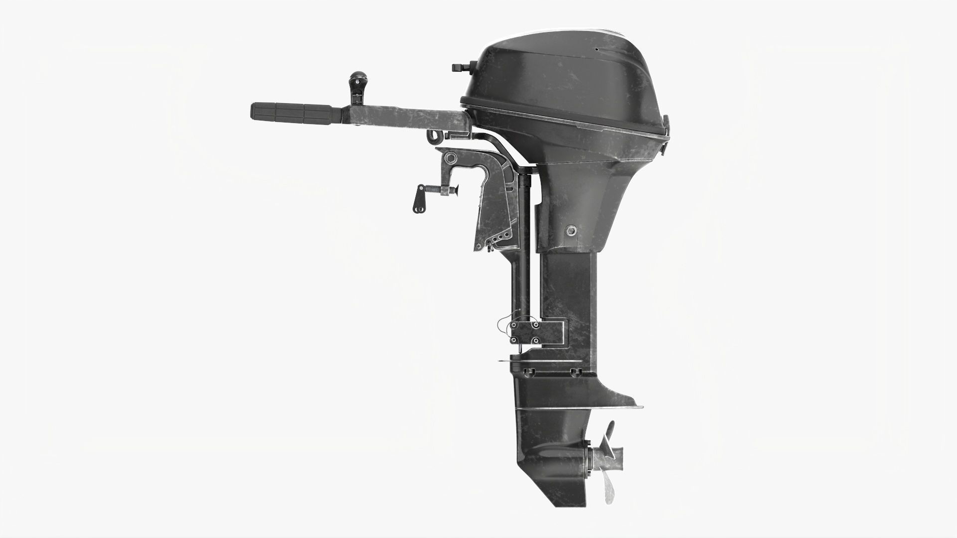 Outboard portable boat motor with tiller used 3D model_4