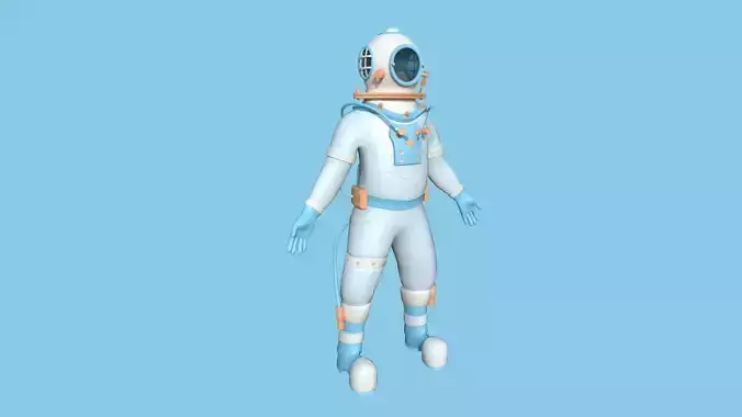 Diving Suit 05 - Blue Orange Cartoon Character Design Low-poly 3D model