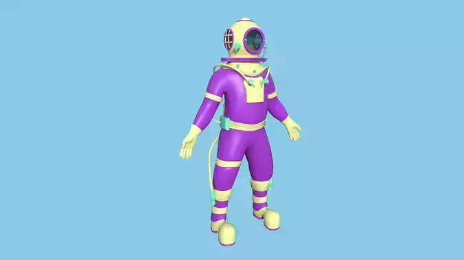 Diving Suit 06 - Purple Yellow Cartoon Character Design Low-poly 3D model