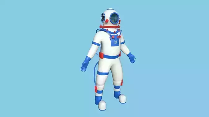 Diving Suit 07 White Blue - Cartoon Character Design Low-poly 3D model