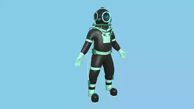 Diving Suit 08 Black Green - Cartoon Character Design Low-poly 3D model