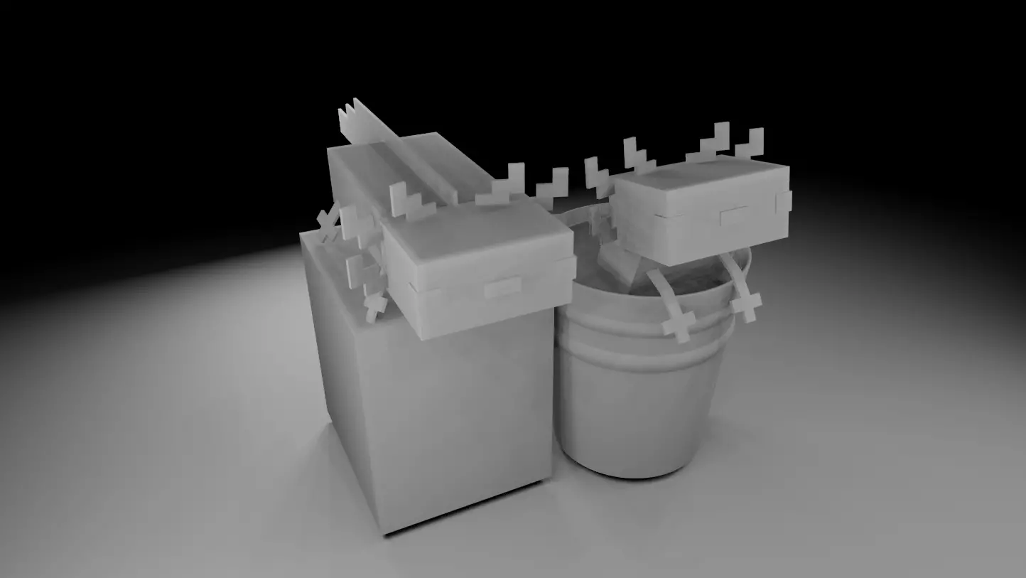 axalotol and axalotol in a bucket Made in a blender 3D Free 3D model