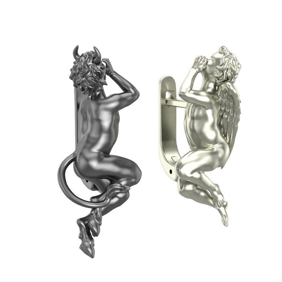 Earrings Angel and Devil whisper in your ears 3D print model_2
