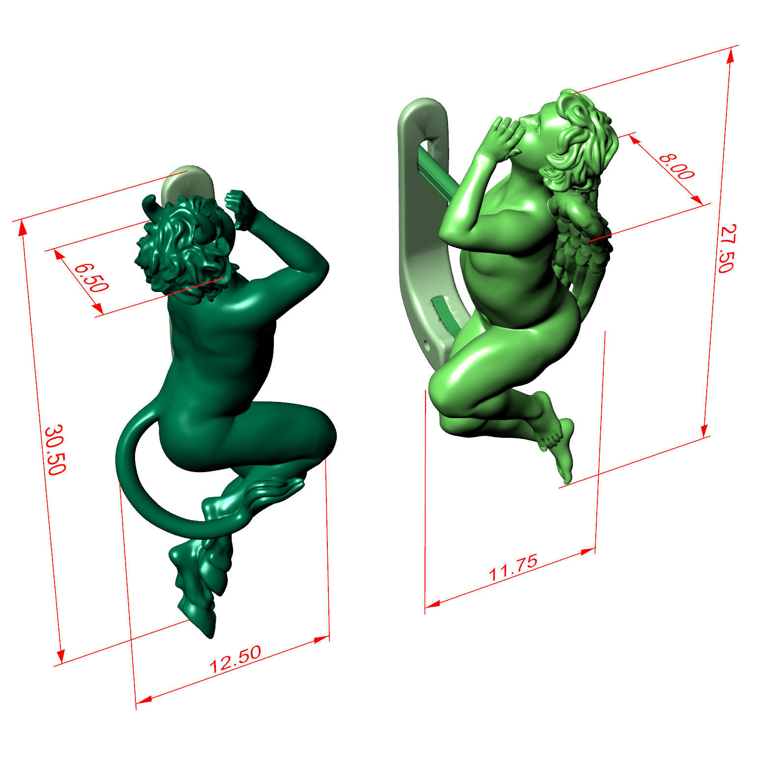 Earrings Angel and Devil whisper in your ears 3D print model_6