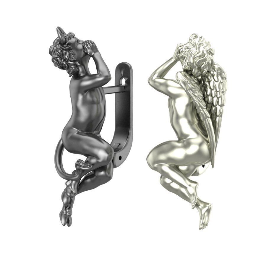 Earrings Angel and Devil whisper in your ears 3D print model_3