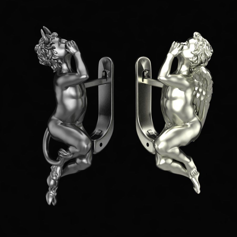 Earrings Angel and Devil whisper in your ears 3D print model_0