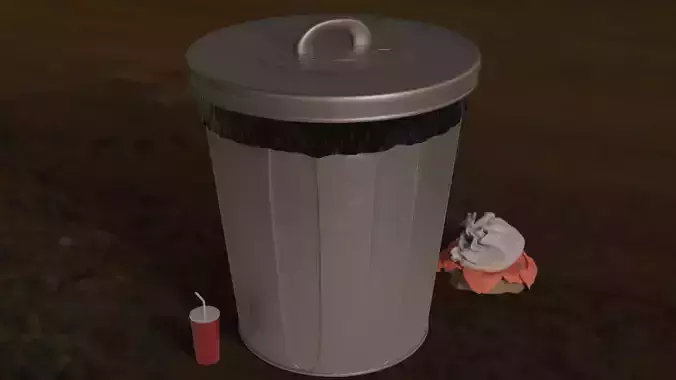 Trashcan Bin and Takeout Fast Food Trash Paper Cup