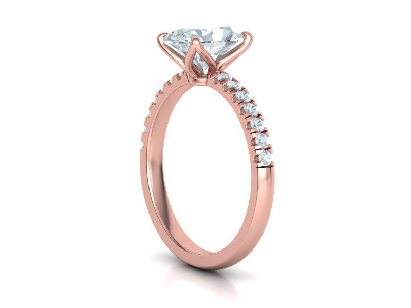 Engagement Solitaire Ring with 9x7mm Oval stone Claw Setting 3D print model_13