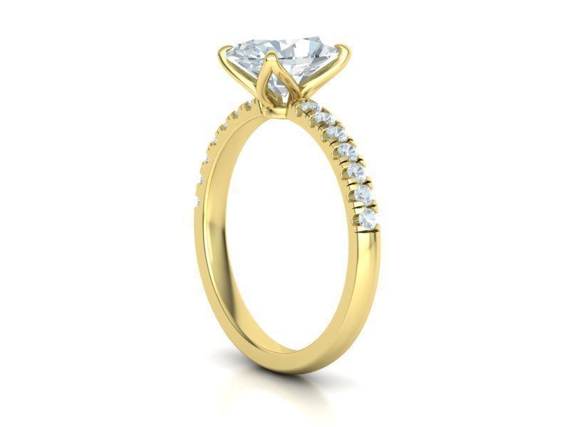 Engagement Solitaire Ring with 9x7mm Oval stone Claw Setting 3D print model_15