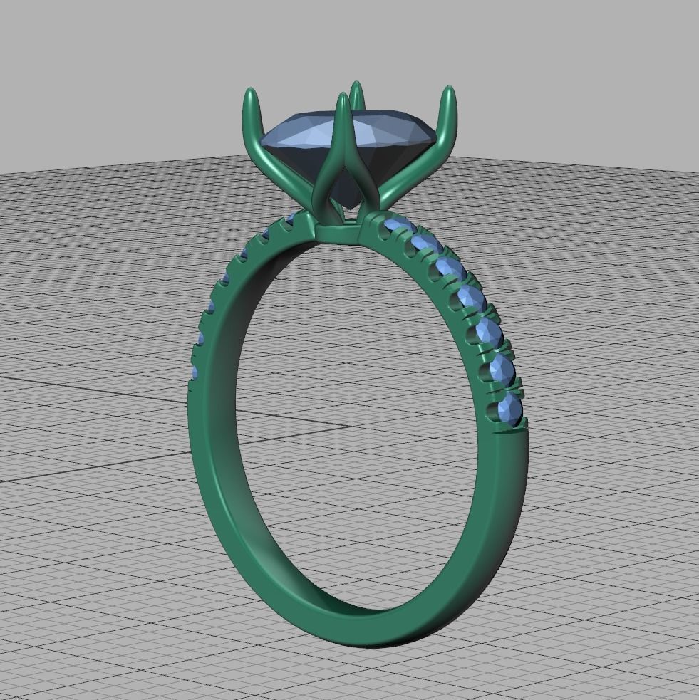 Engagement Solitaire Ring with 9x7mm Oval stone Claw Setting 3D print model_22