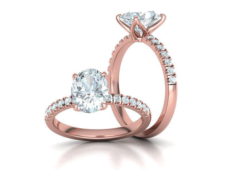 Engagement Solitaire Ring with 9x7mm Oval stone Claw Setting 3D print model_2