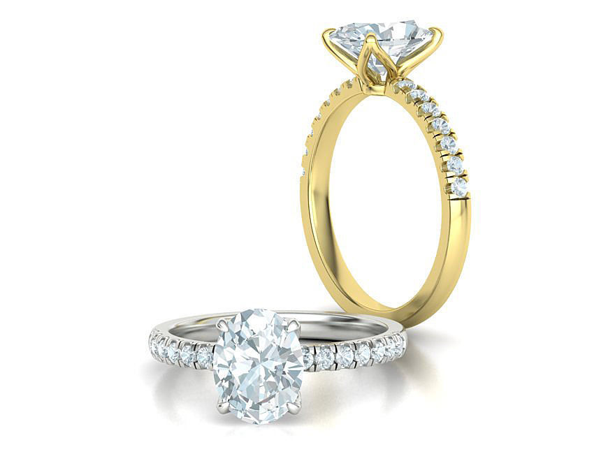 Engagement Solitaire Ring with 9x7mm Oval stone Claw Setting 3D print model_3