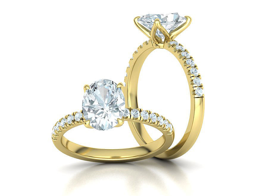 Engagement Solitaire Ring with 9x7mm Oval stone Claw Setting 3D print model_1