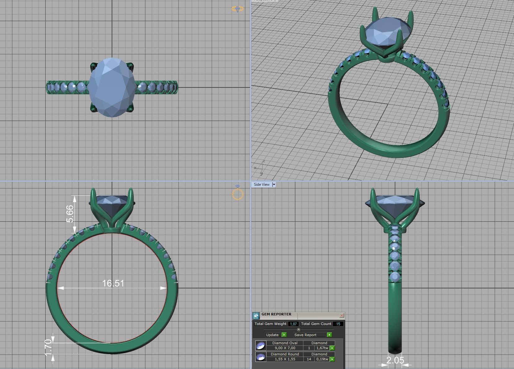 Engagement Solitaire Ring with 9x7mm Oval stone Claw Setting 3D print model_7