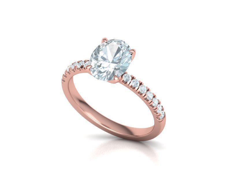 Engagement Solitaire Ring with 9x7mm Oval stone Claw Setting 3D print model_16