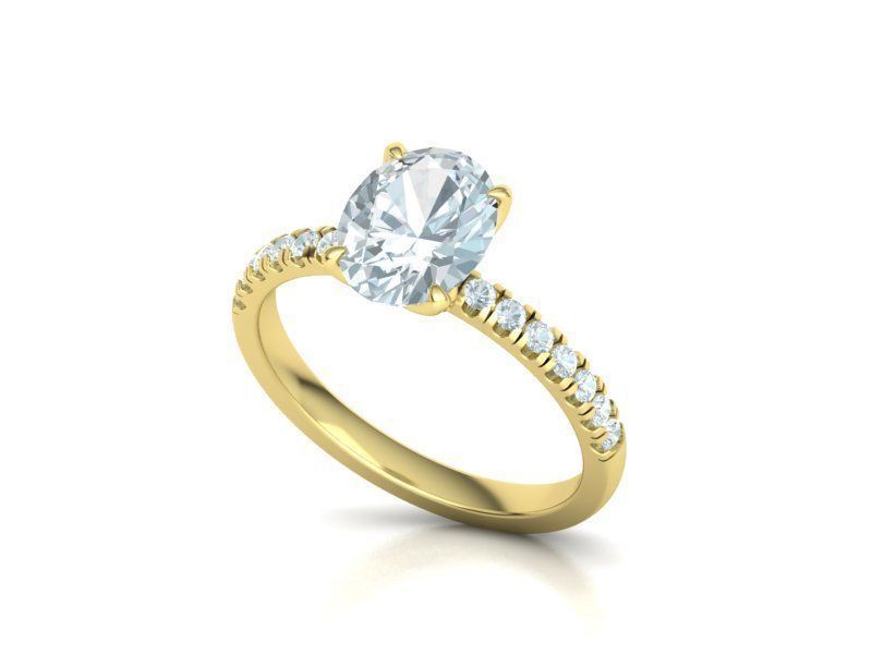 Engagement Solitaire Ring with 9x7mm Oval stone Claw Setting 3D print model_18