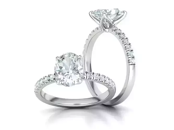 Engagement Solitaire Ring with 9x7mm Oval stone Claw Setting 3D print model