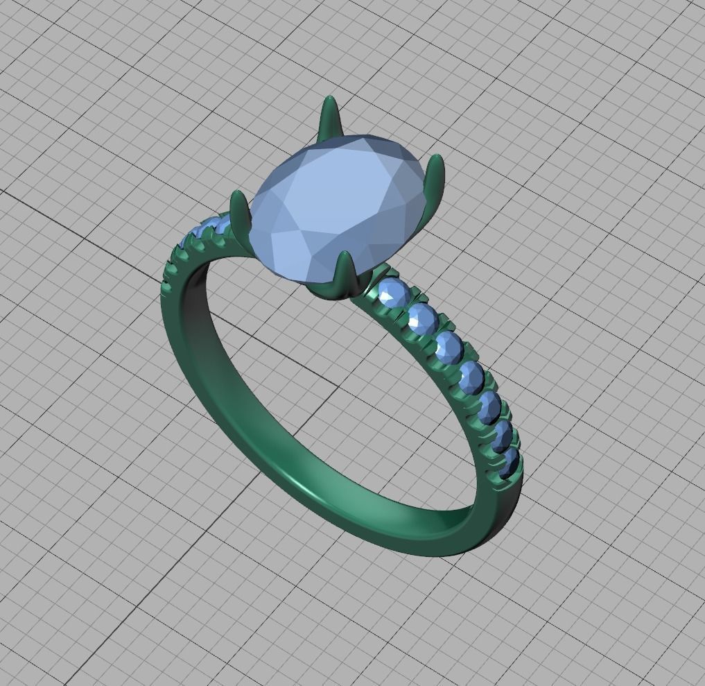 Engagement Solitaire Ring with 9x7mm Oval stone Claw Setting 3D print model_21