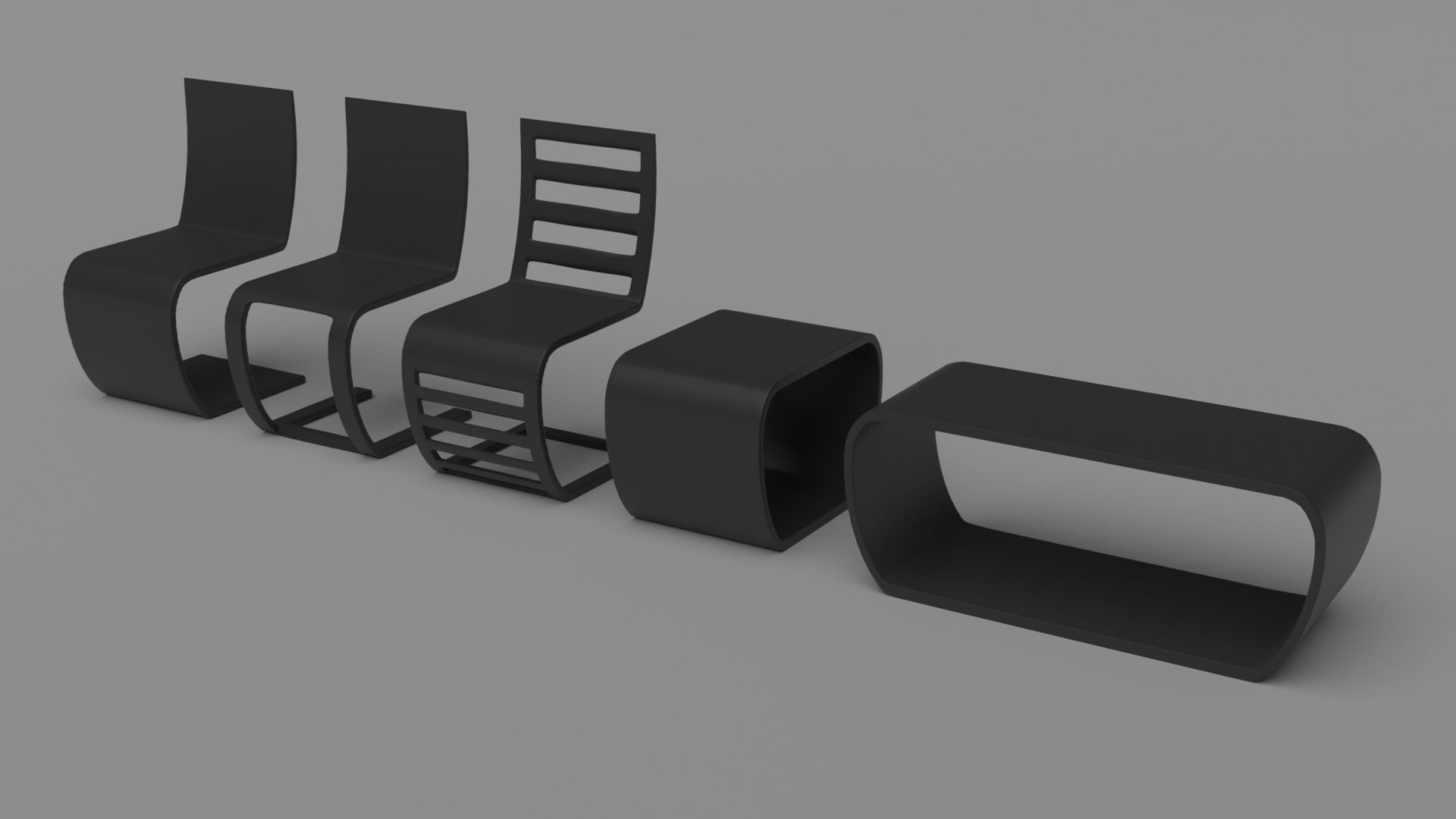 Modern minimalist chair set 3D model_1