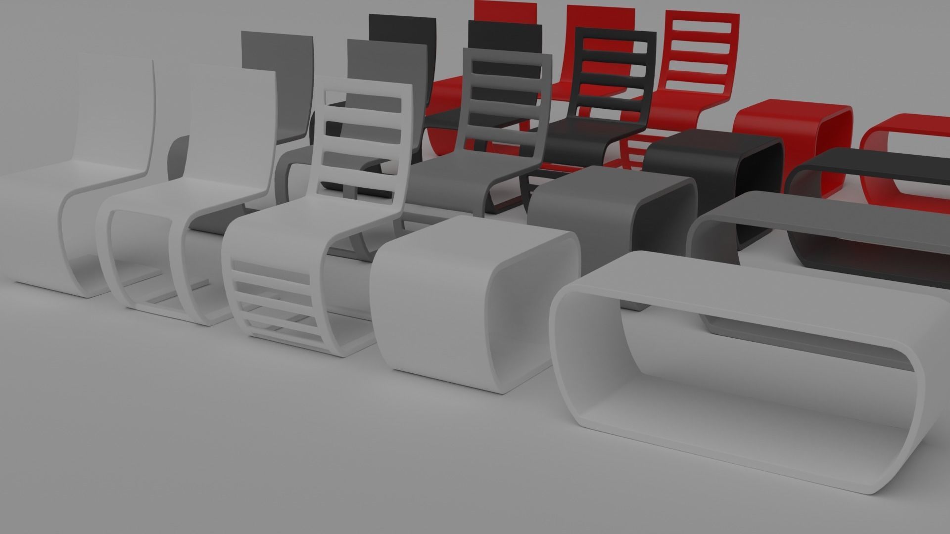 Modern minimalist chair set 3D model_2