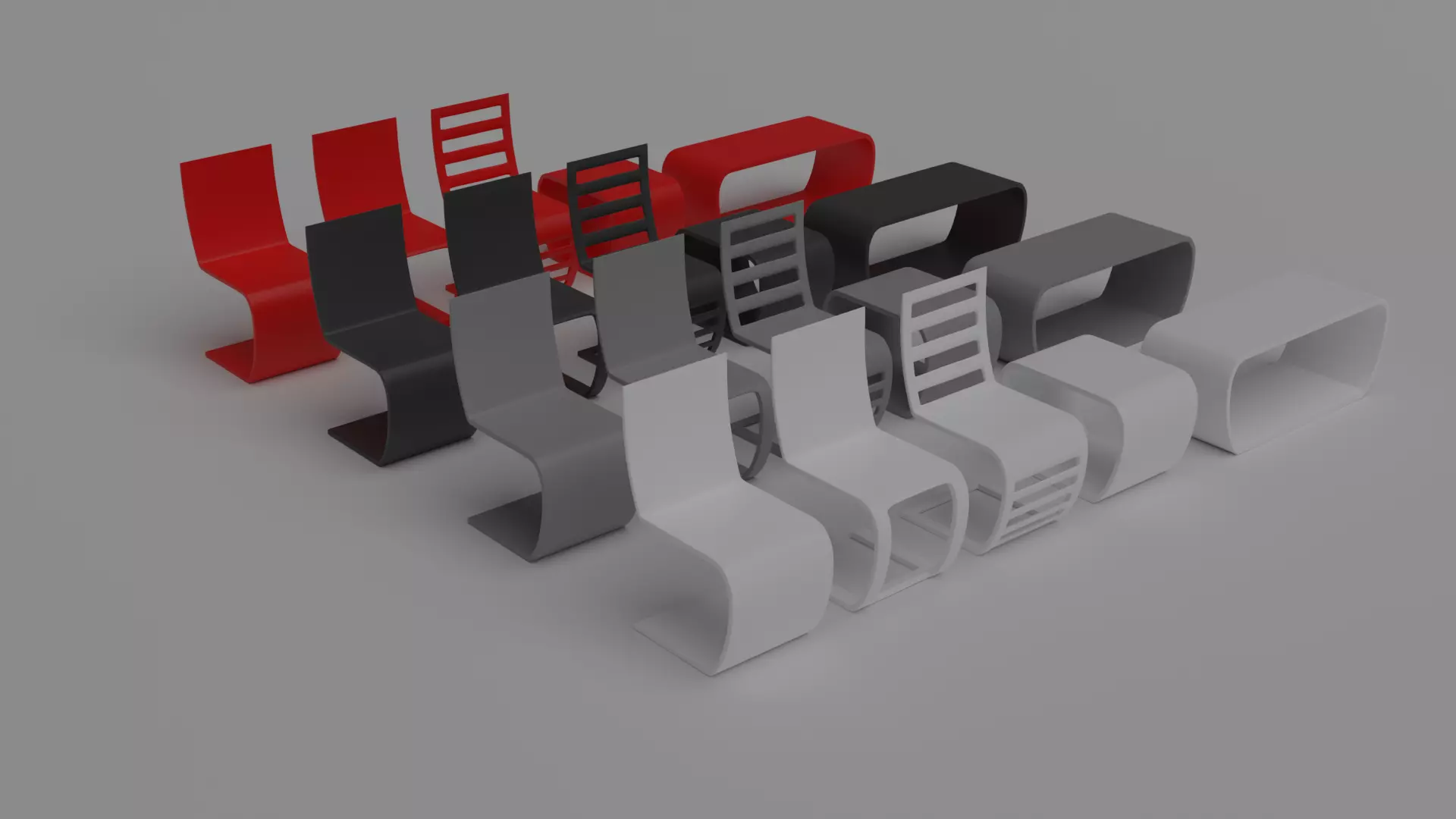 Modern minimalist chair set 3D model_0