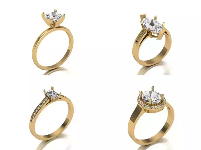 Solitaire Simple Elegant Style Rings STL 3D Model Jewelry Design