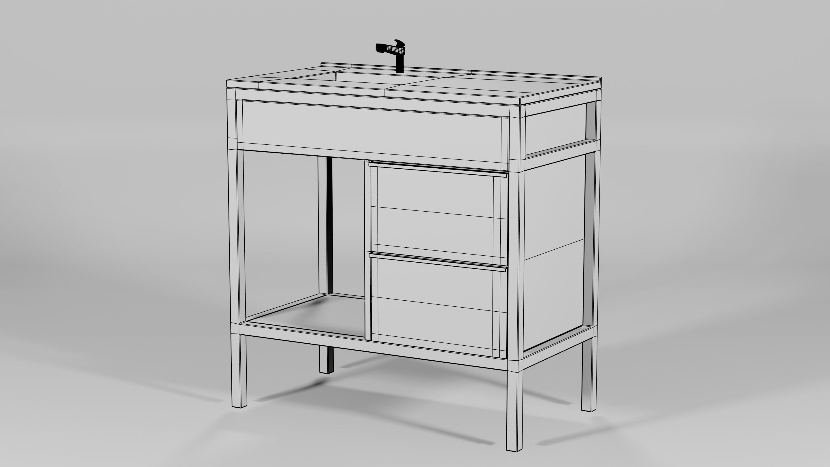 Wash Basin Shelving Unit 85x46x87 Low-poly 3D model_5