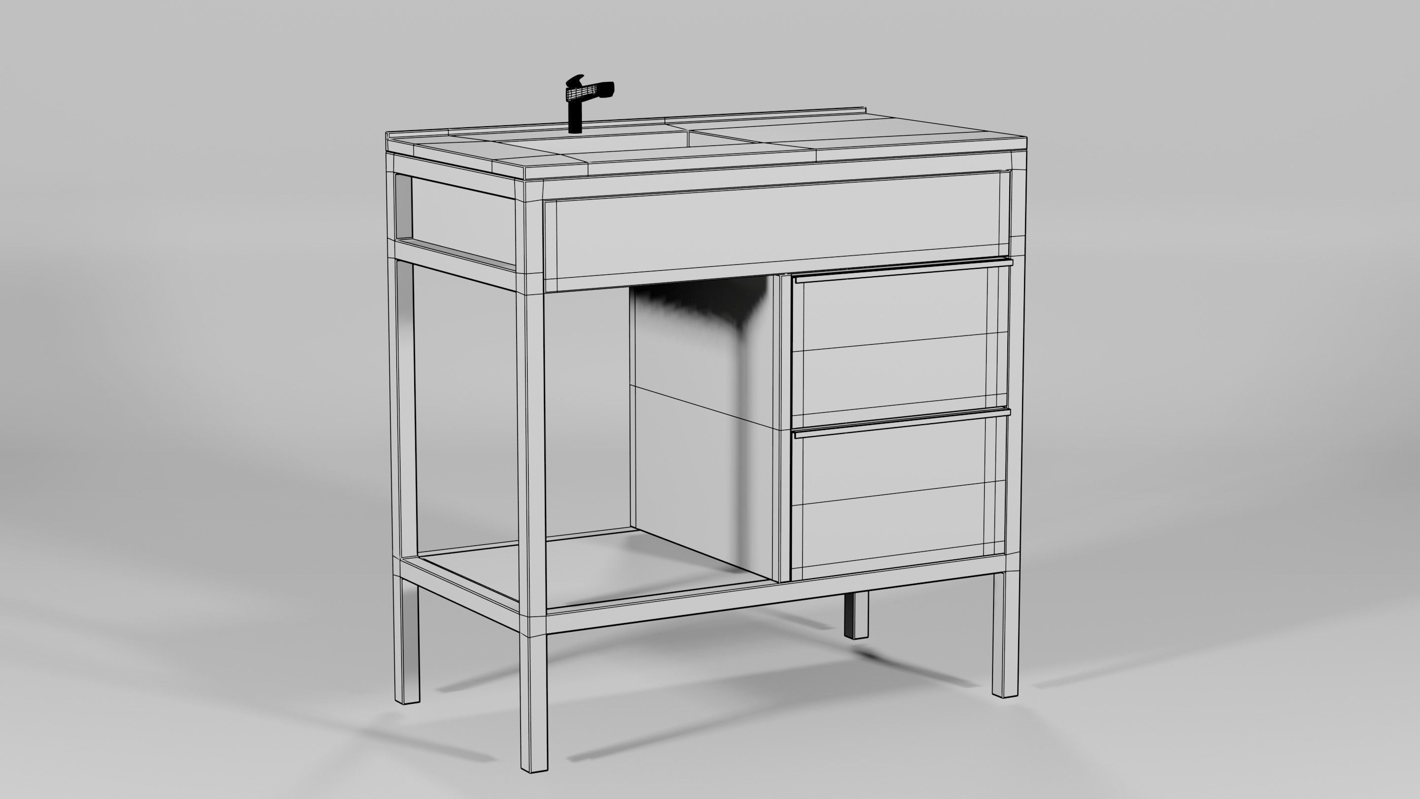 Wash Basin Shelving Unit 85x46x87 Low-poly 3D model_3