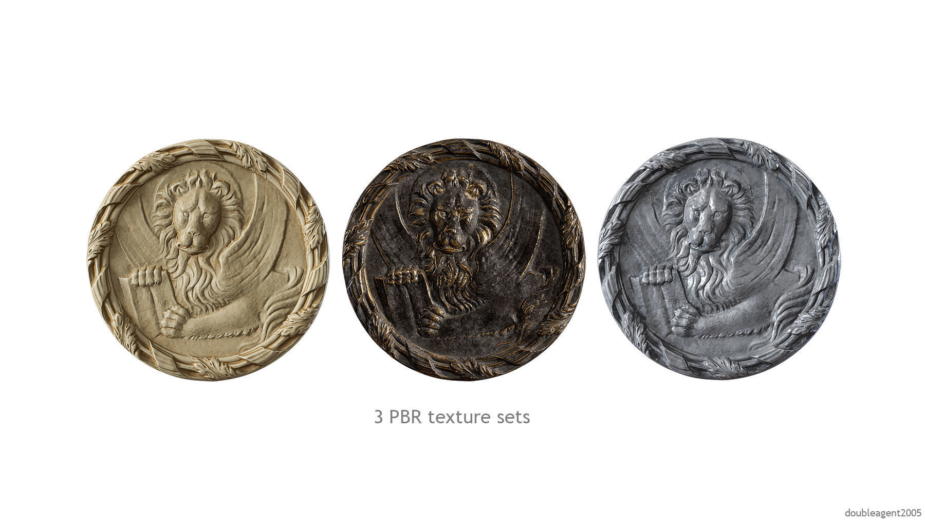 Griffin Coin Relief PBR and 3d Print Low-poly 3D model_1