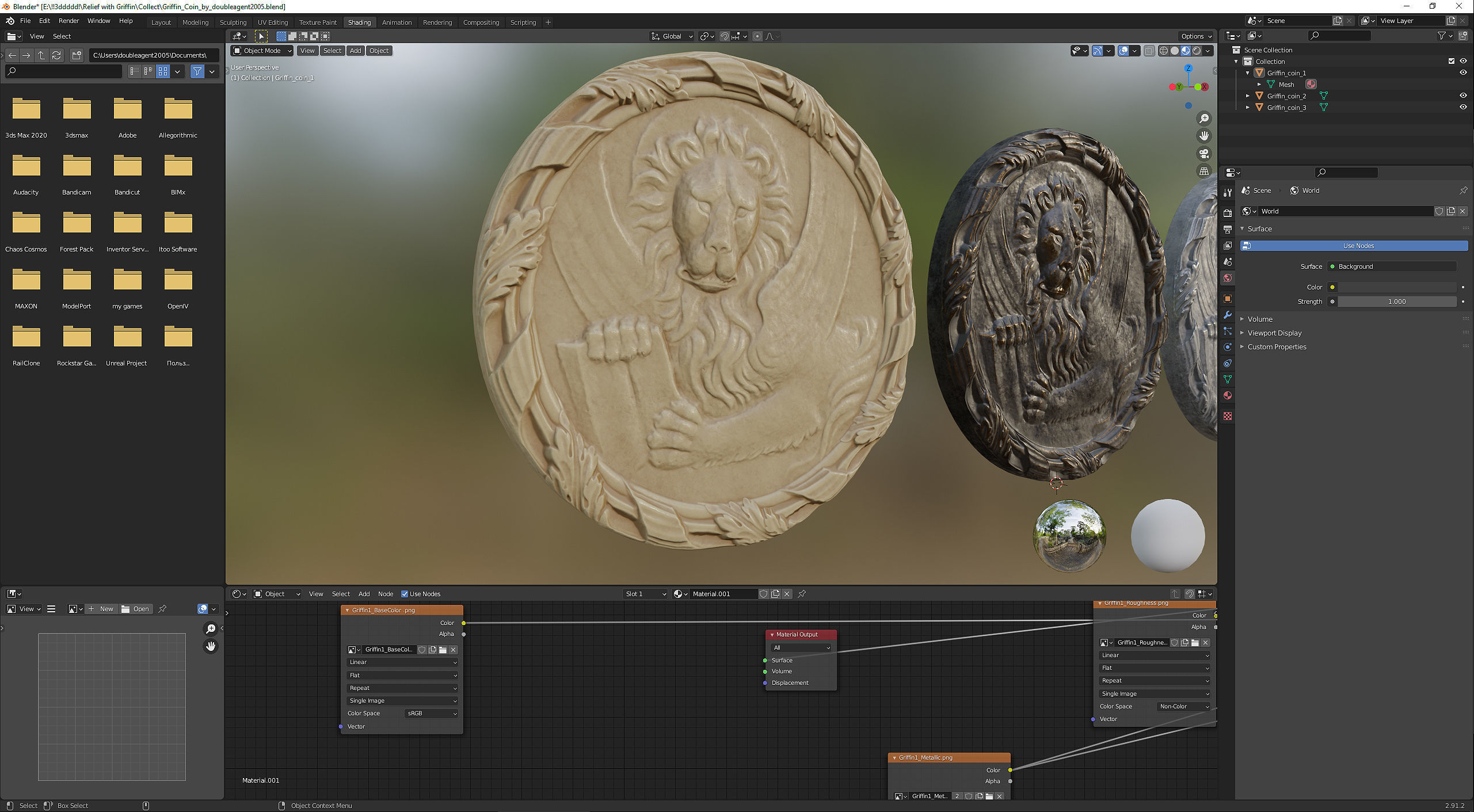 Griffin Coin Relief PBR and 3d Print Low-poly 3D model_22