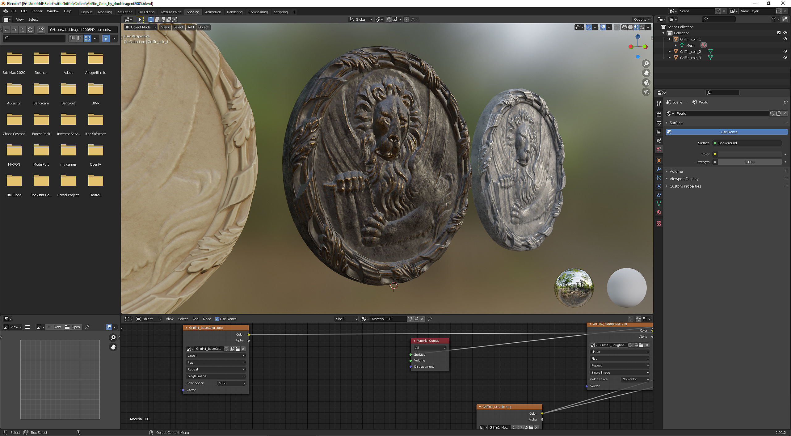 Griffin Coin Relief PBR and 3d Print Low-poly 3D model_21