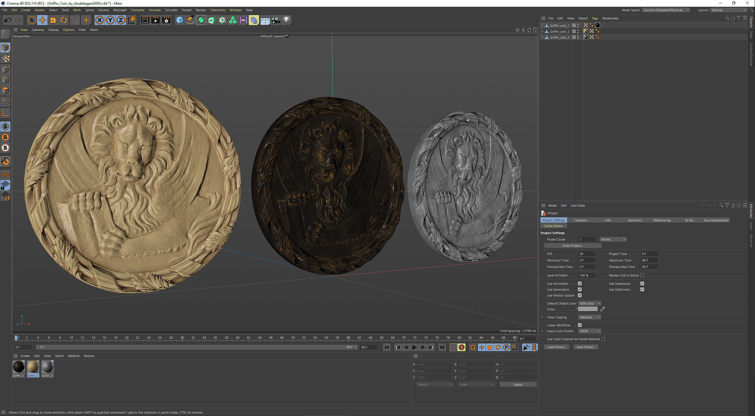 Griffin Coin Relief PBR and 3d Print Low-poly 3D model_23