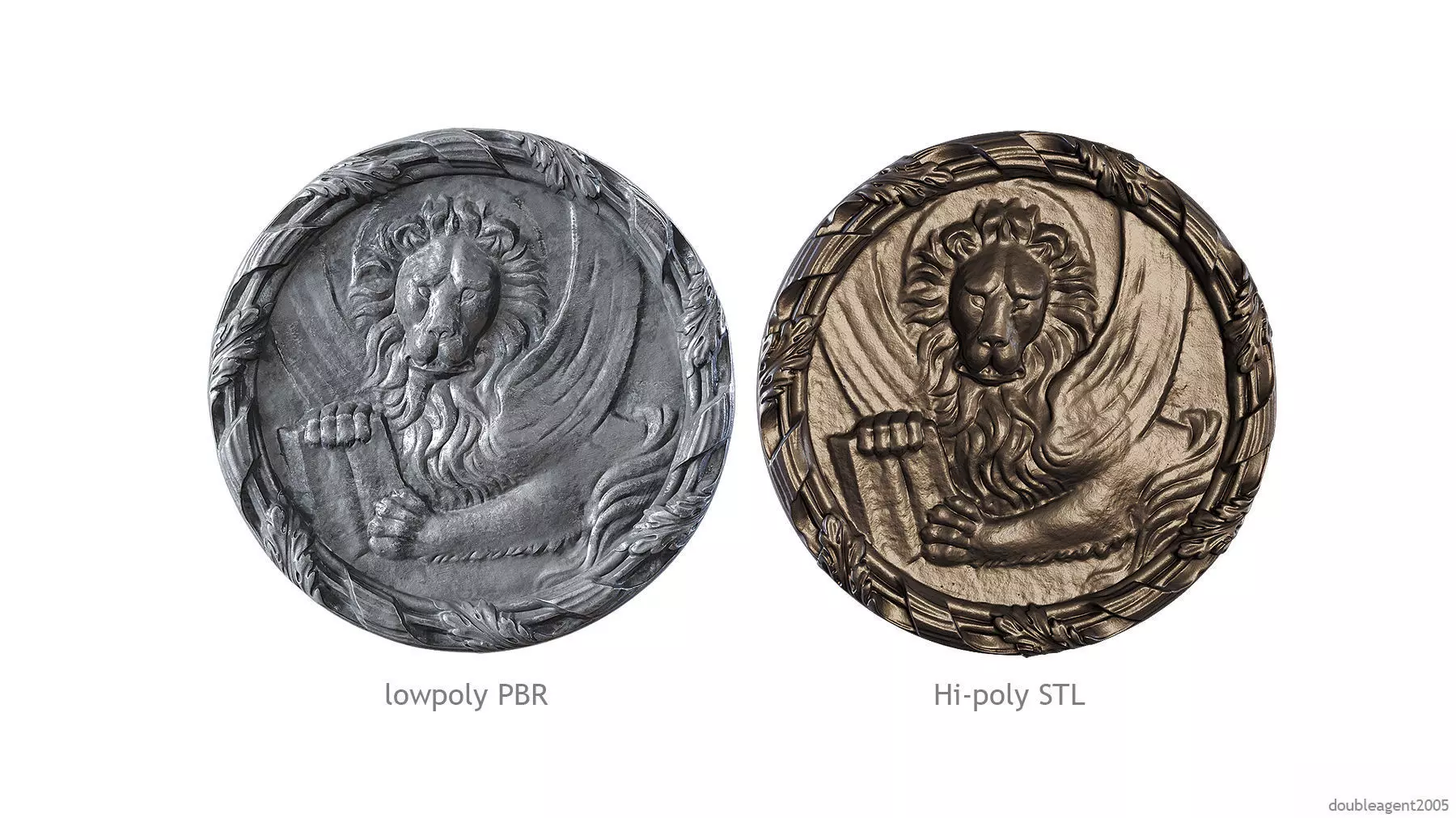 Griffin Coin Relief PBR and 3d Print Low-poly 3D model_0