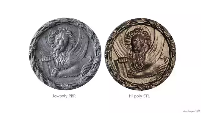 Griffin Coin Relief PBR and 3d Print Low-poly 3D model