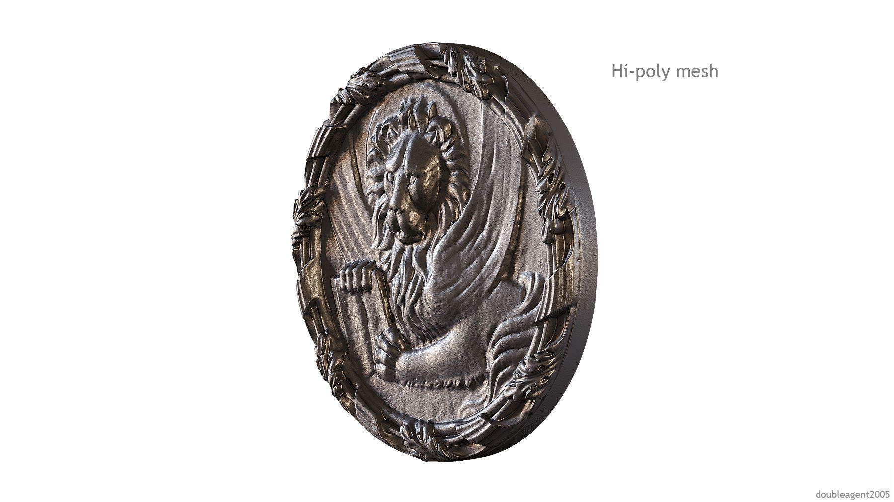 Griffin Coin Relief PBR and 3d Print Low-poly 3D model_4