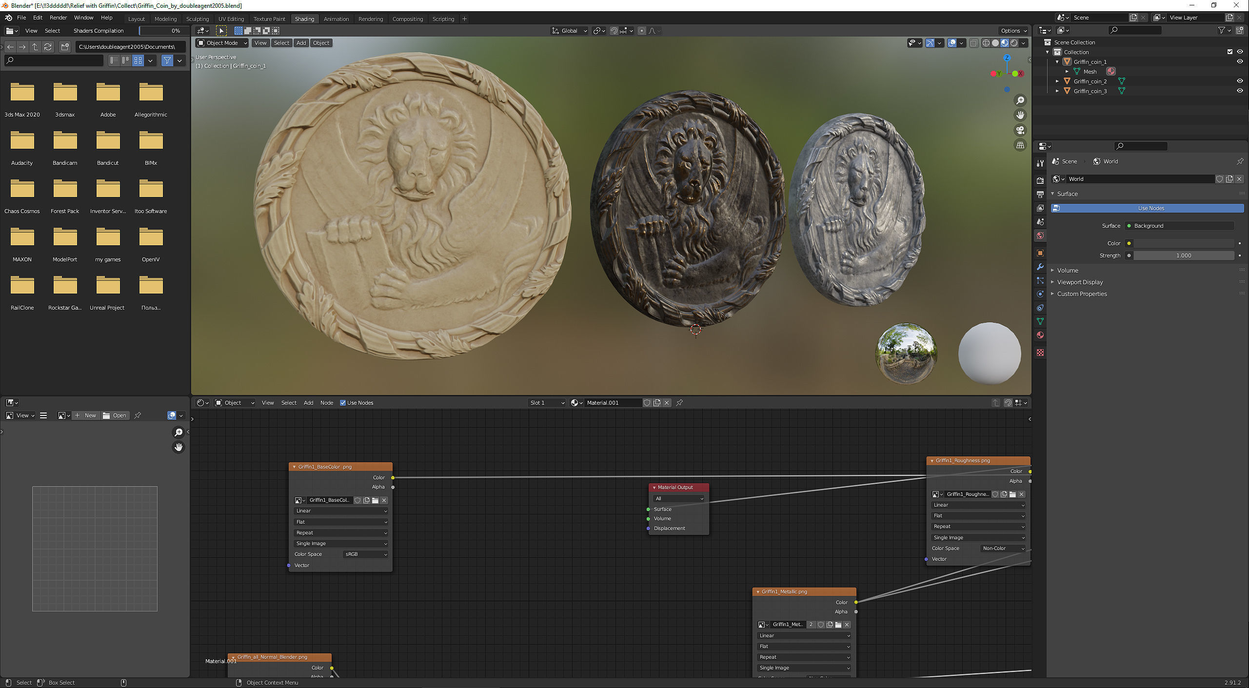 Griffin Coin Relief PBR and 3d Print Low-poly 3D model_27
