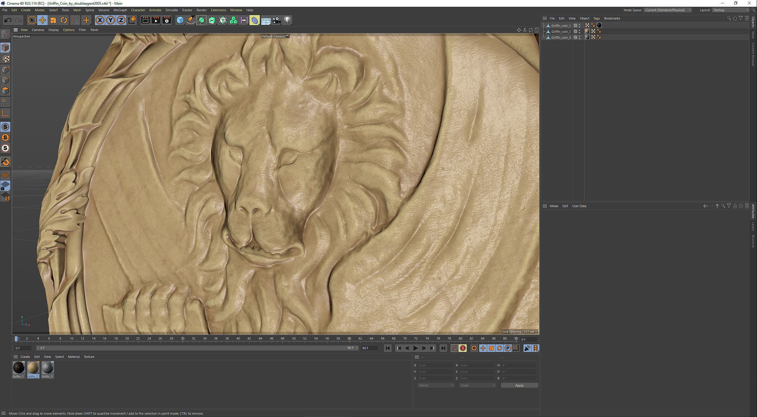 Griffin Coin Relief PBR and 3d Print Low-poly 3D model_28