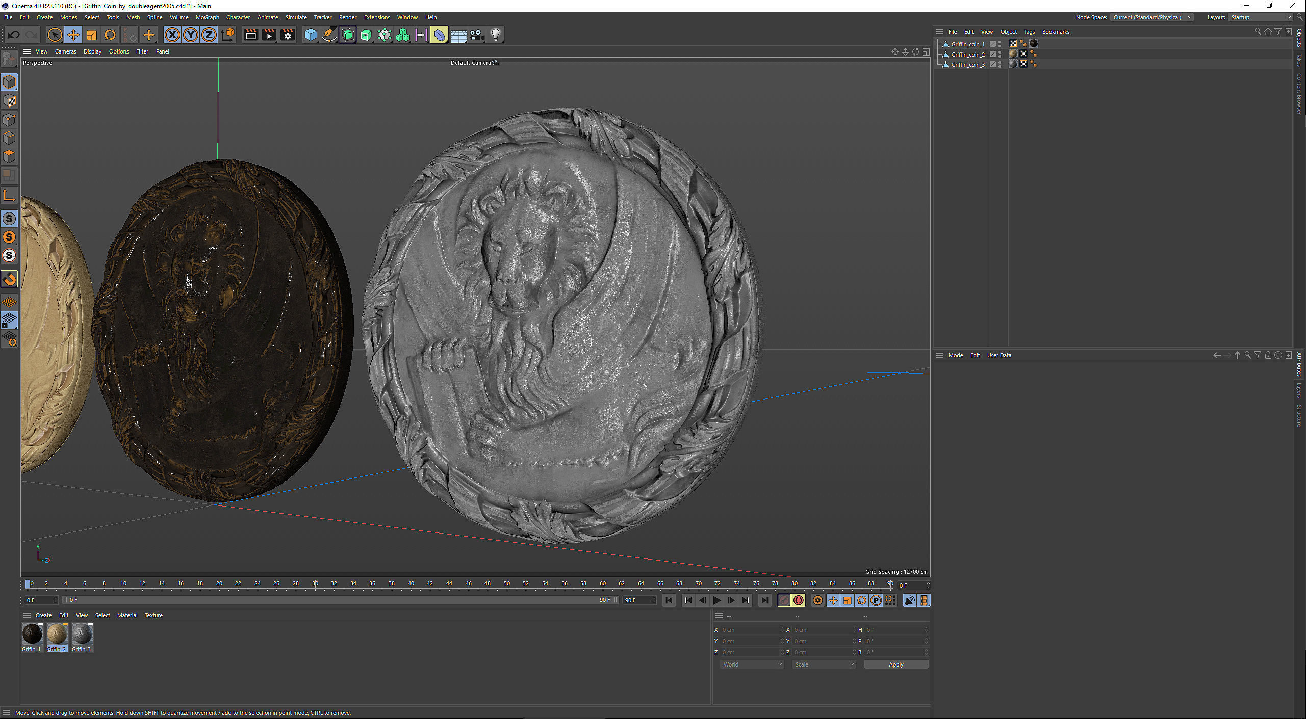 Griffin Coin Relief PBR and 3d Print Low-poly 3D model_20