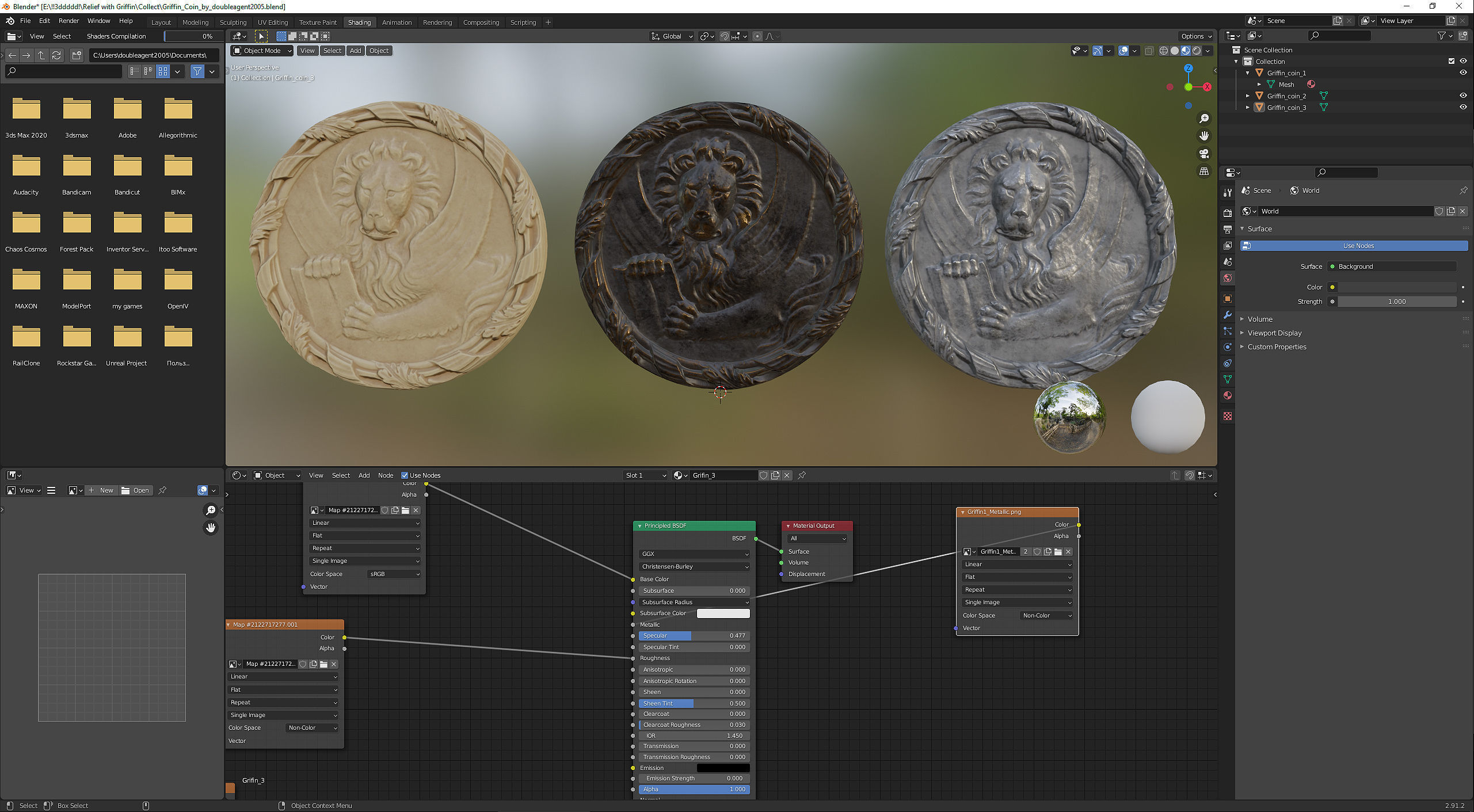 Griffin Coin Relief PBR and 3d Print Low-poly 3D model_29