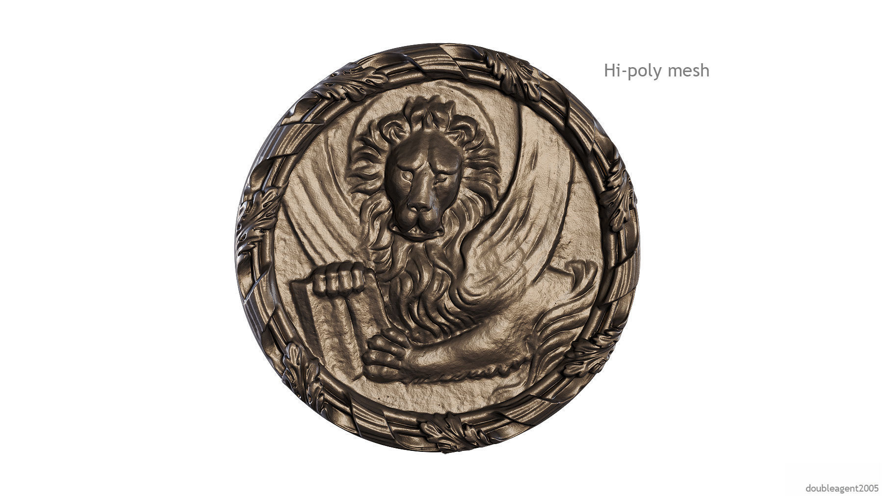 Griffin Coin Relief PBR and 3d Print Low-poly 3D model_2