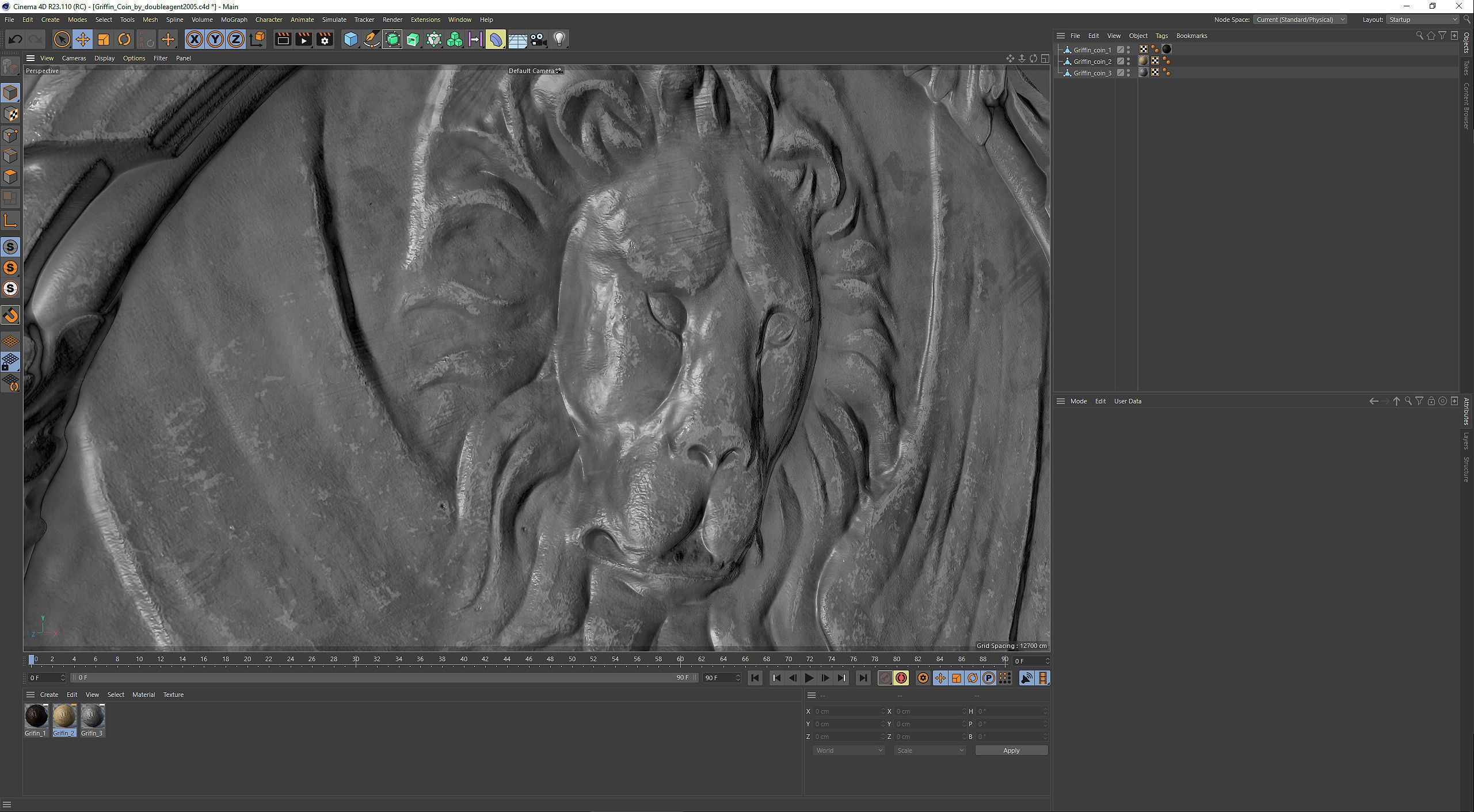 Griffin Coin Relief PBR and 3d Print Low-poly 3D model_24