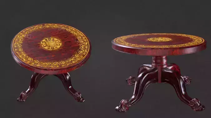 ENGLISH VICTORIAN PERIOD WALNUT AND MARQUETRY BREAKFAST TABLE Low-poly 3D model