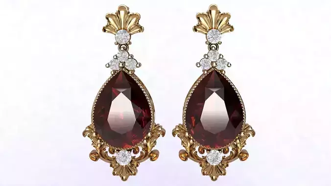 jewelry pair of earrings with garnet stones and diamonds