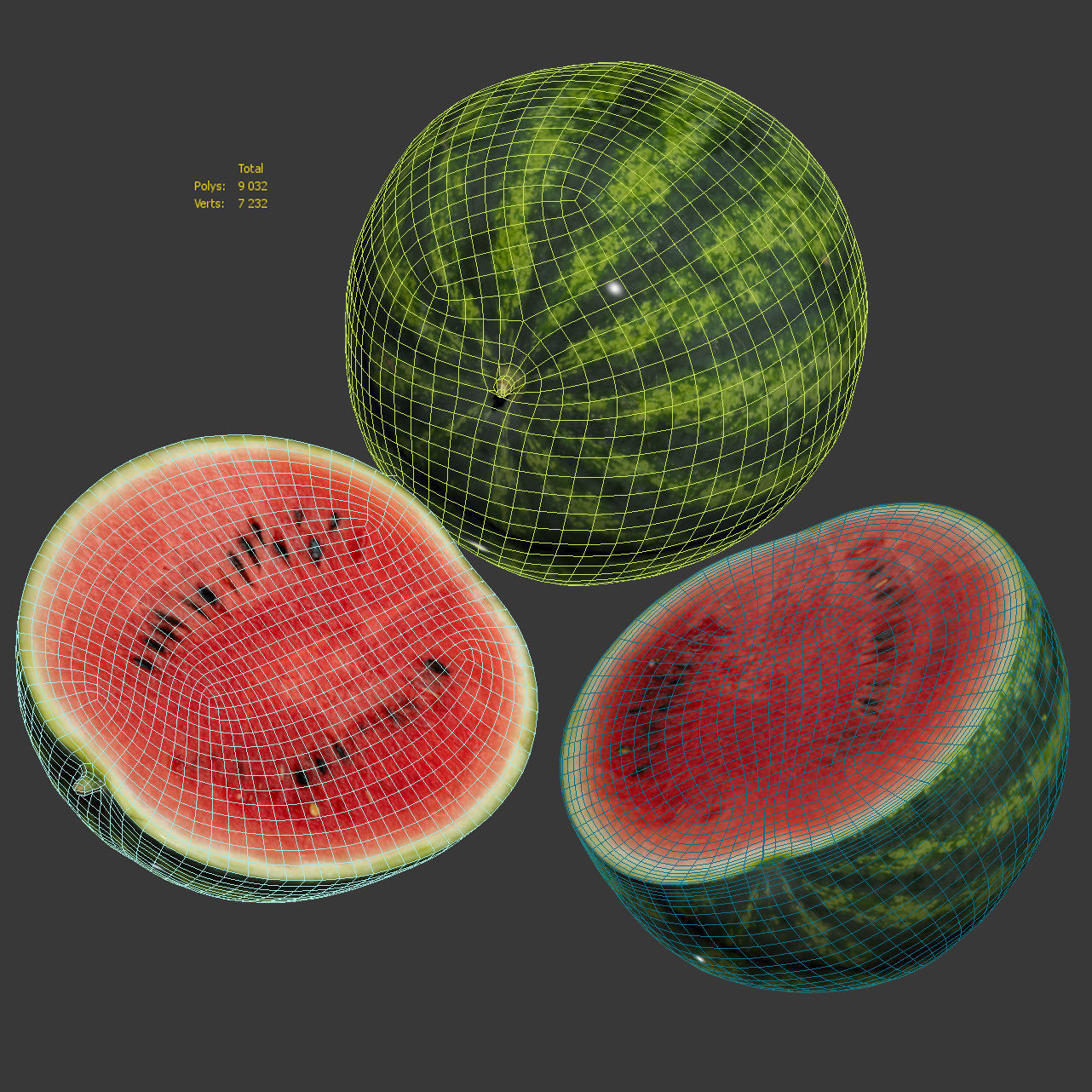 Watermelon - 3 models Low-poly 3D model_4