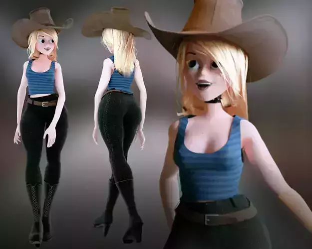 Stylized Sexy Cow girl - PBR Character Low-poly 3D model