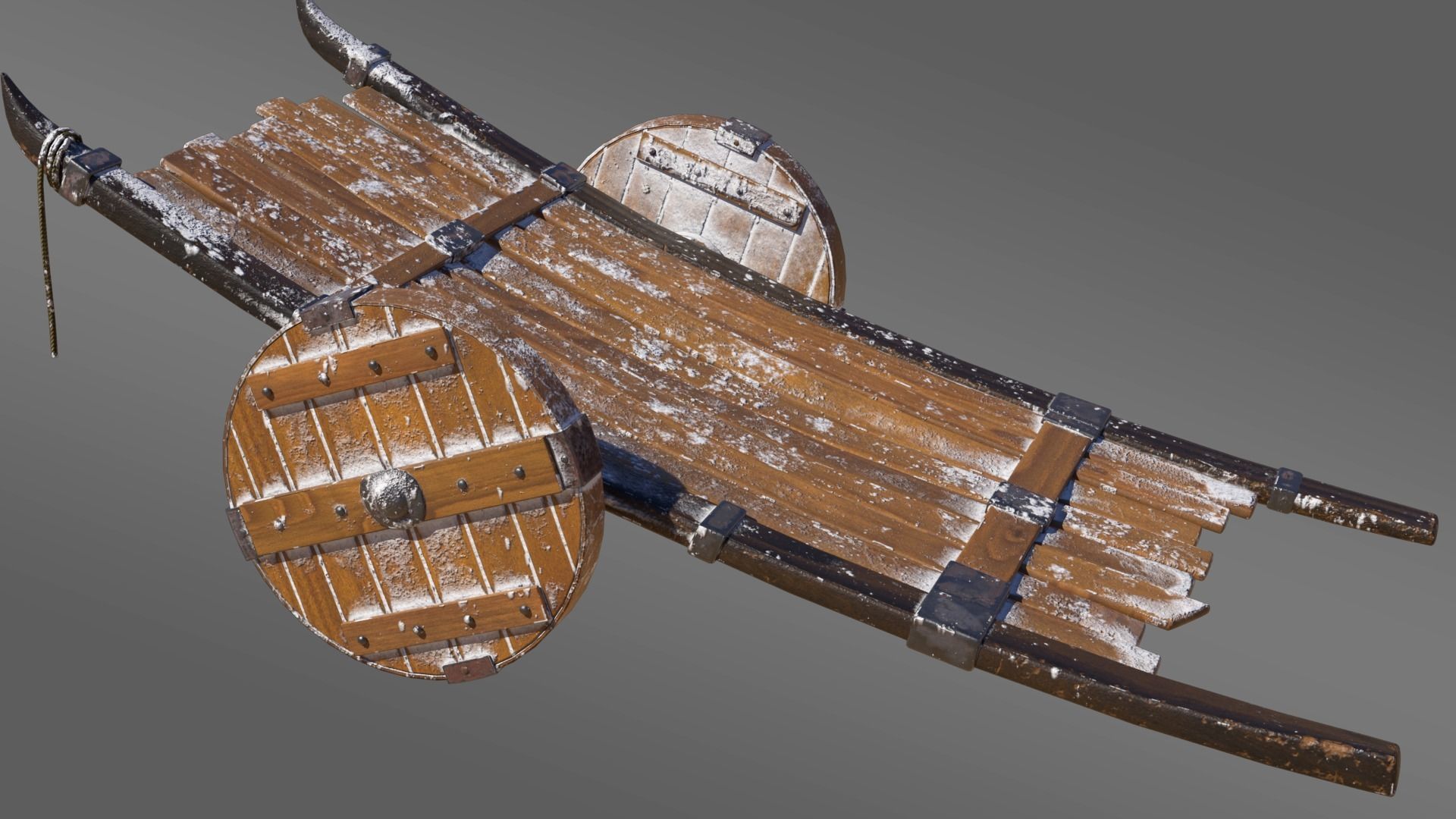 wooden wagon game ready Low-poly 3D model_2